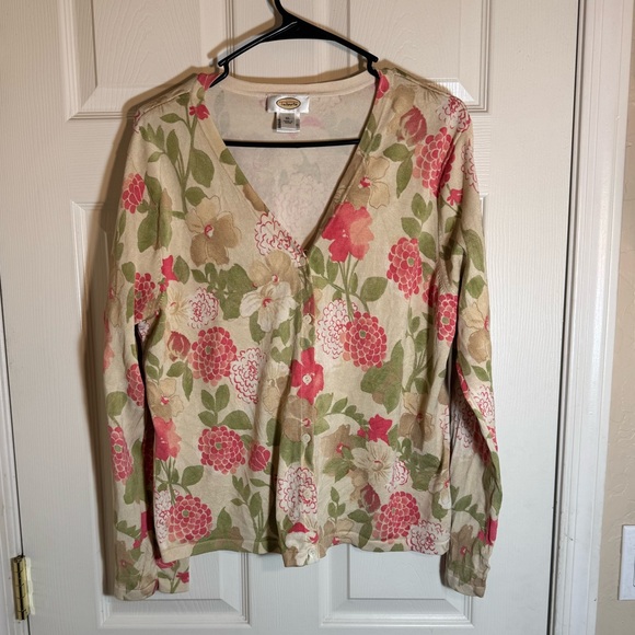 Talbots Cardigan Multicolor Silk Blend Floral Sweater Lightweight Women’s XL - Picture 1 of 8